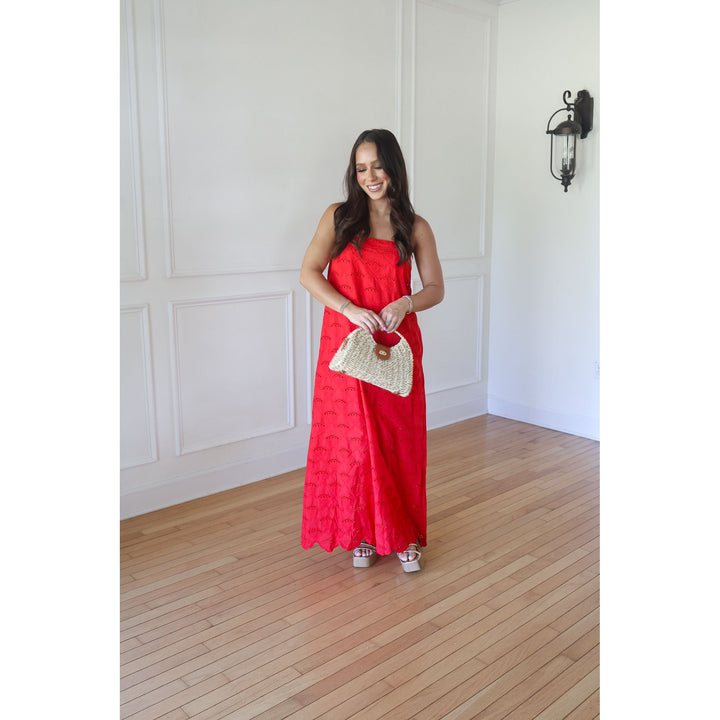 Faye Red Strapless Midi Dress