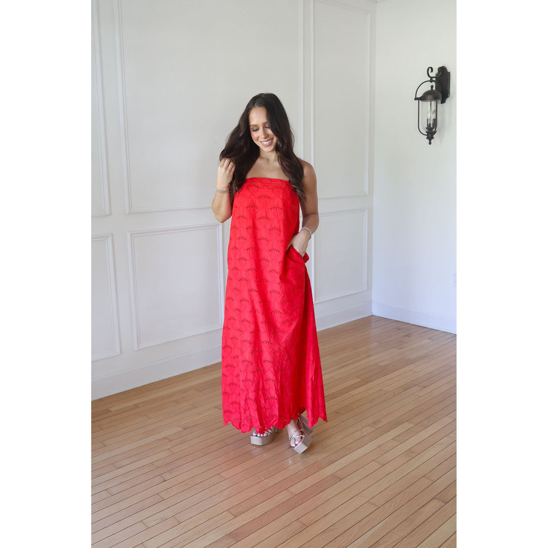 Faye Red Strapless Midi Dress