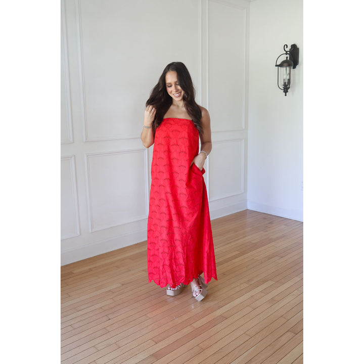 Faye Red Strapless Midi Dress
