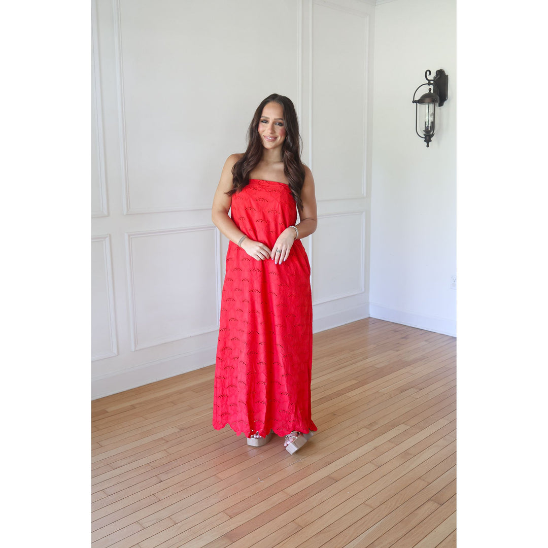 Faye Red Strapless Midi Dress