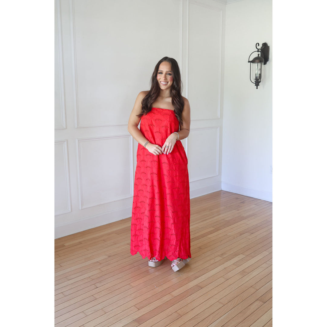 Faye Red Strapless Midi Dress