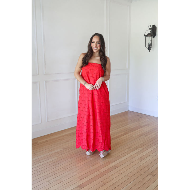 Faye Red Strapless Midi Dress