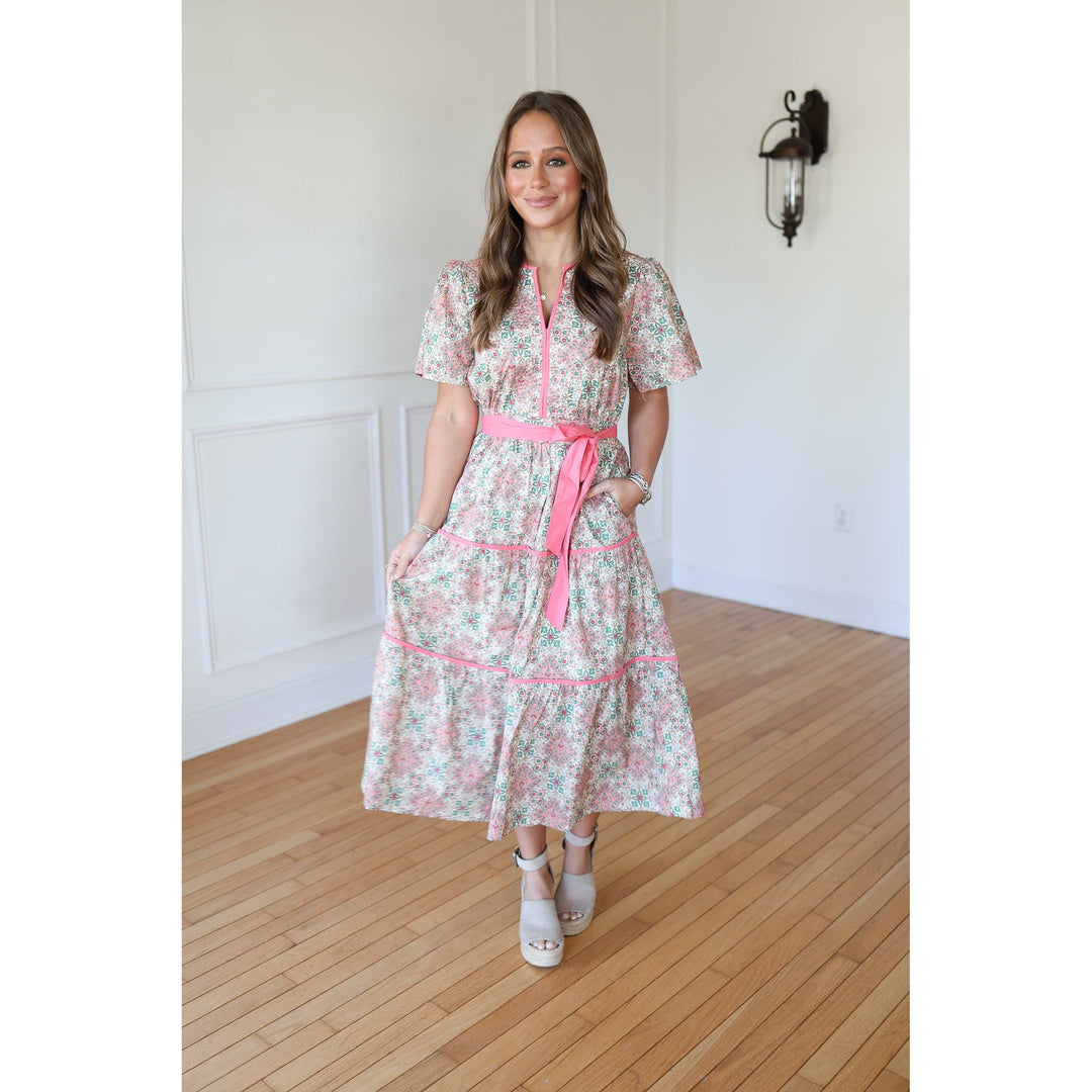 Felicia Coral Multi Floral Midi Dress