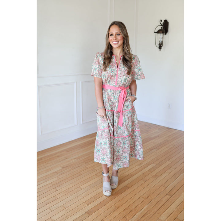 Felicia Coral Multi Floral Midi Dress