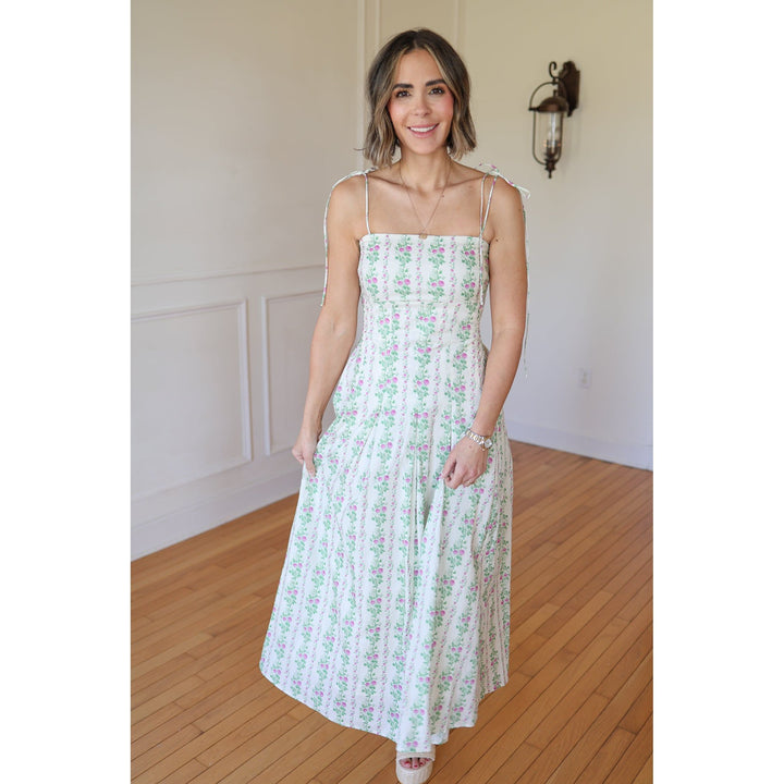 Flora Off White Floral Spaghetti Strap Maxi Dress