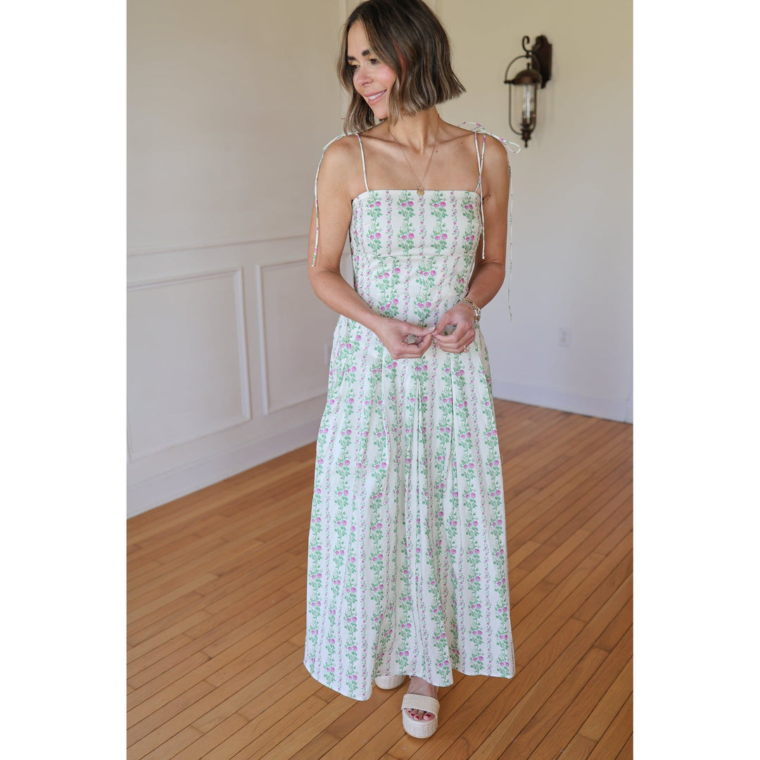 Flora Off White Floral Spaghetti Strap Maxi Dress