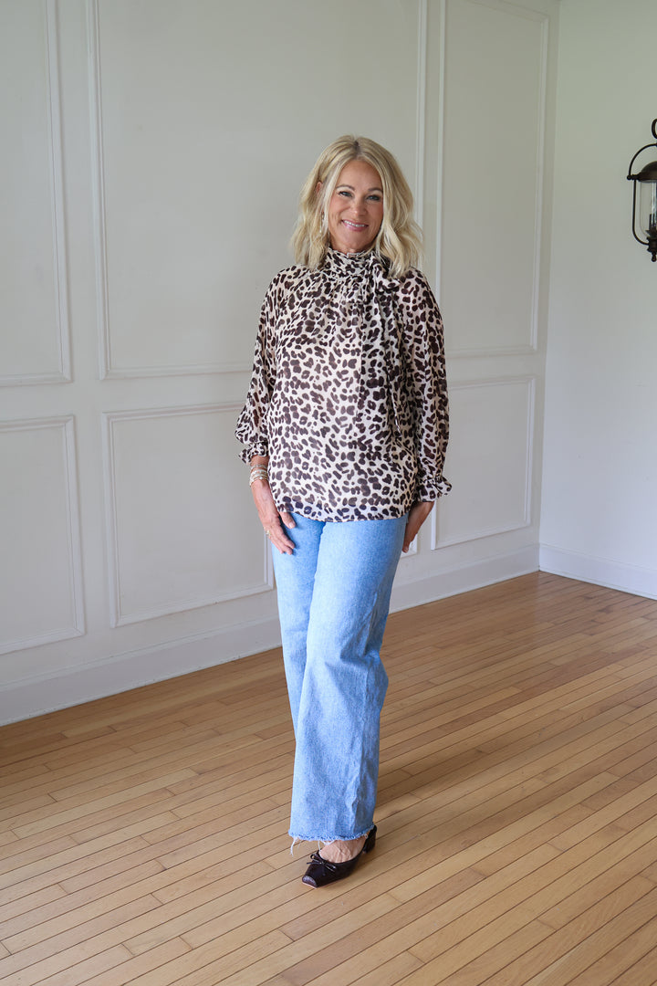 Gavin Taupe Animal Print Blouse
