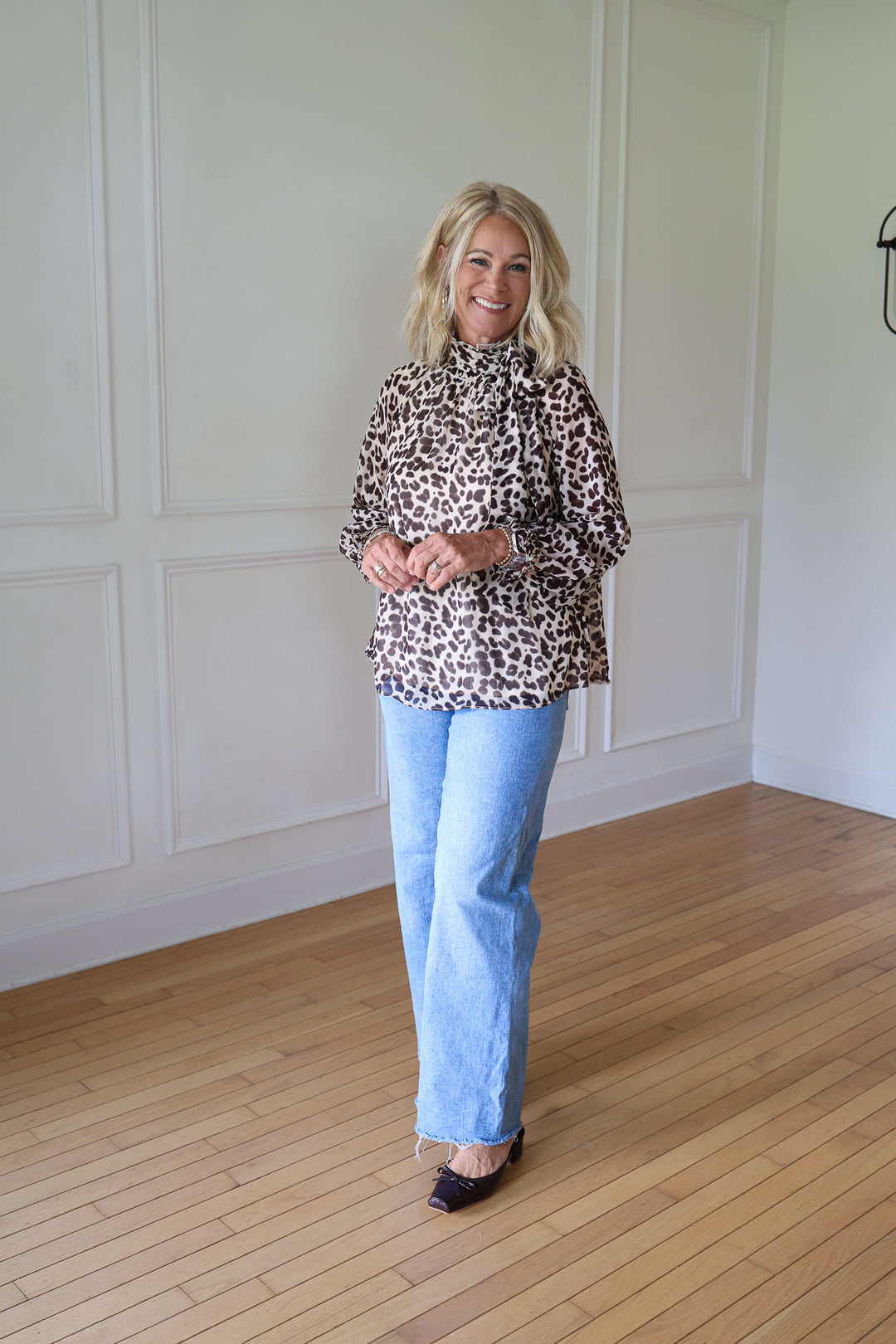 Gavin Taupe Animal Print Blouse