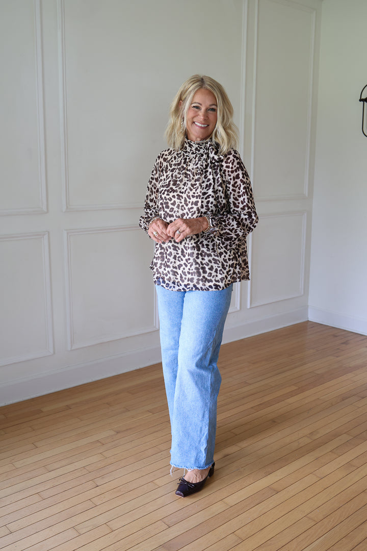 Gavin Taupe Animal Print Blouse