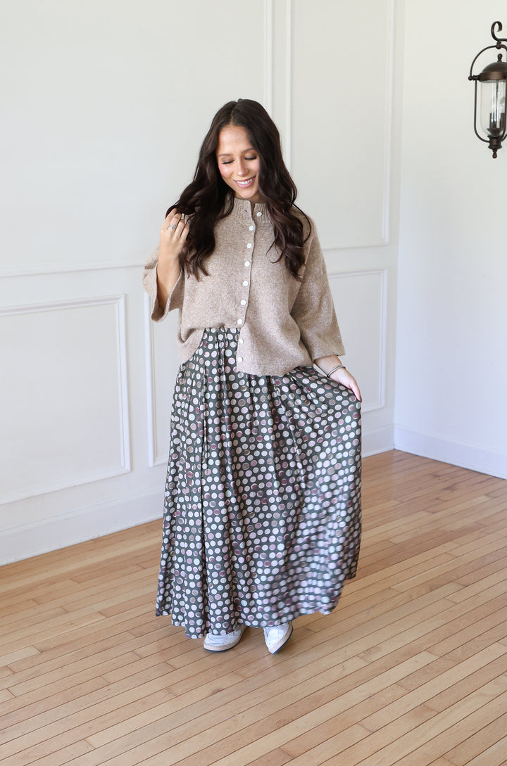 Olive Dot Maxi Skirt