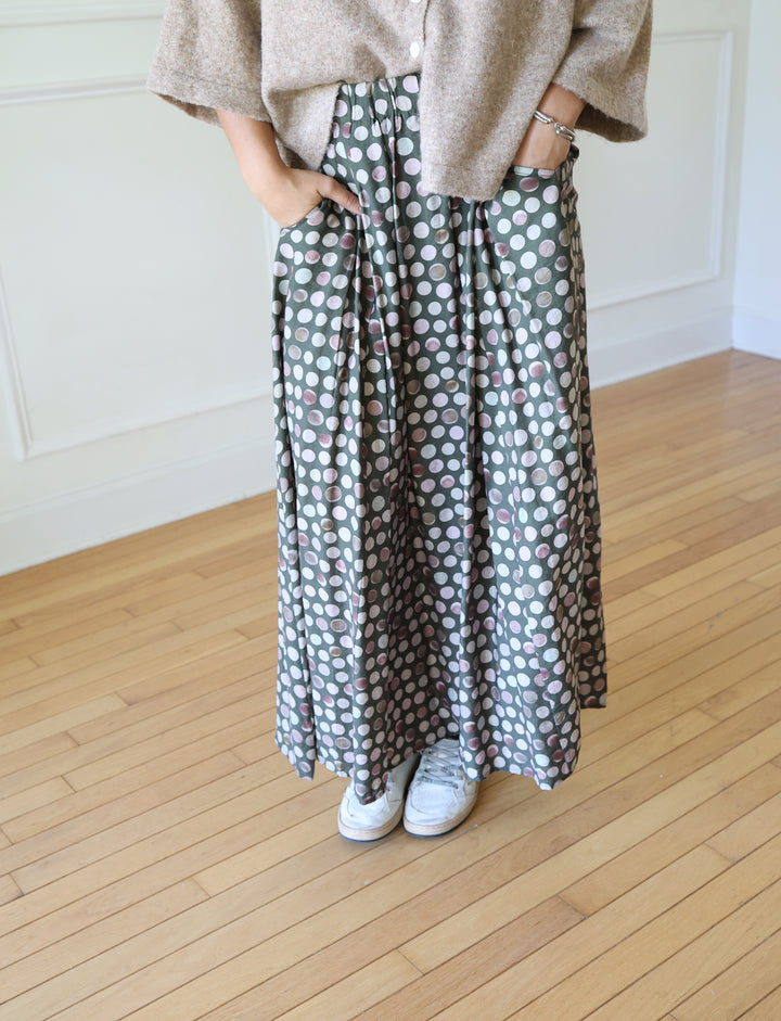 Olive Dot Maxi Skirt