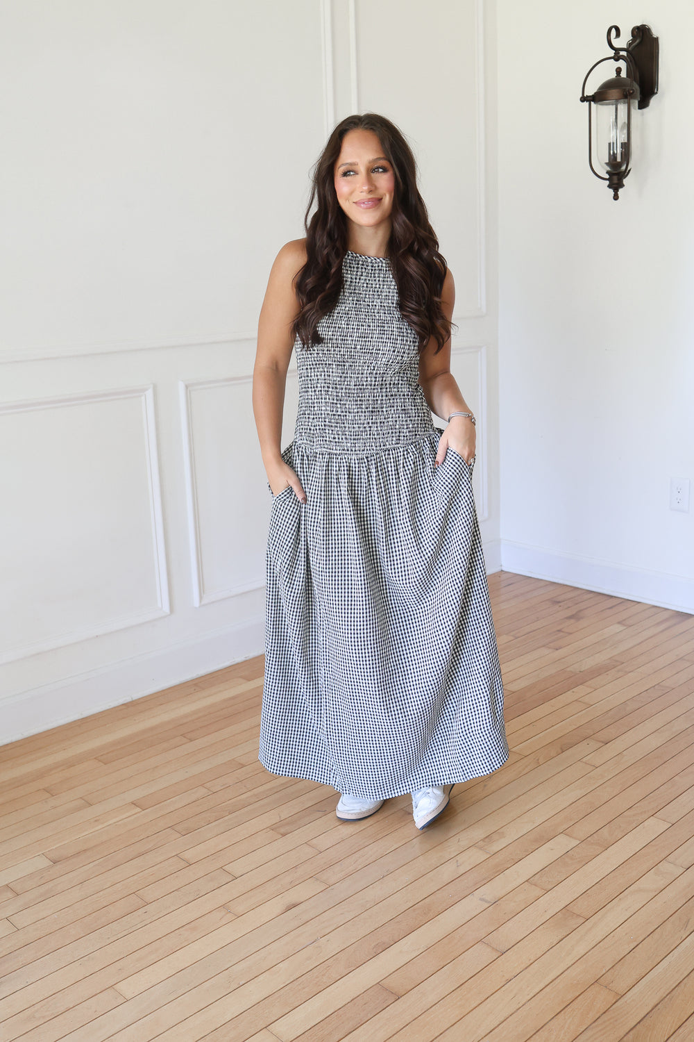 Black Gingham Midi Dress