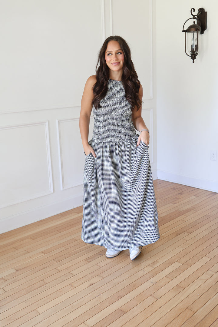 Black Gingham Midi Dress