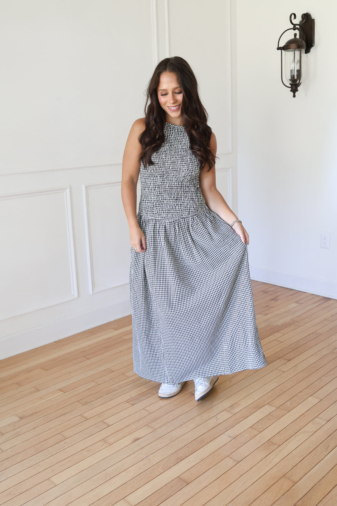 Black Gingham Midi Dress