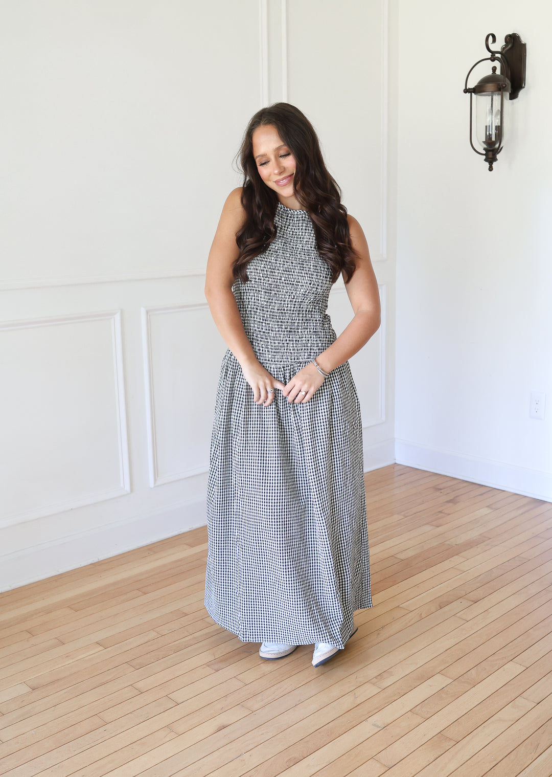 Black Gingham Midi Dress