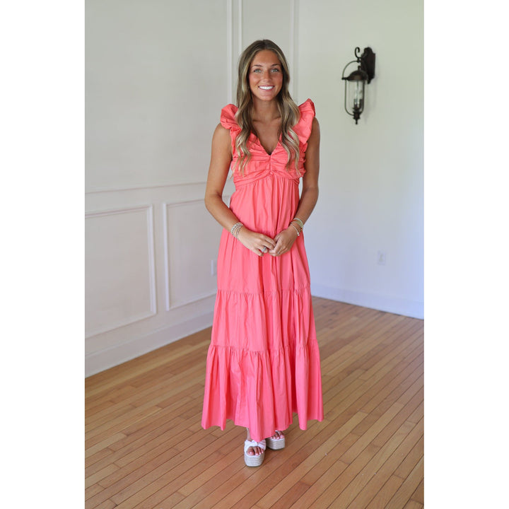 Hayden Coral Shirred Maxi Dress