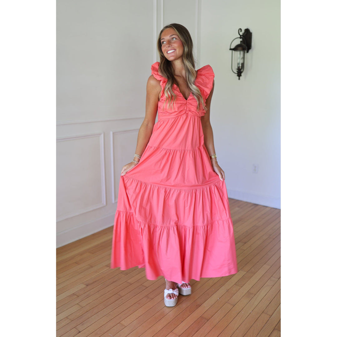 Hayden Coral Shirred Maxi Dress
