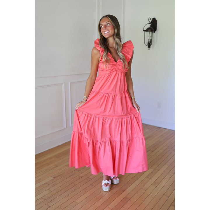 Hayden Coral Shirred Maxi Dress