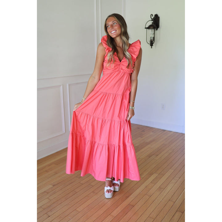Hayden Coral Shirred Maxi Dress