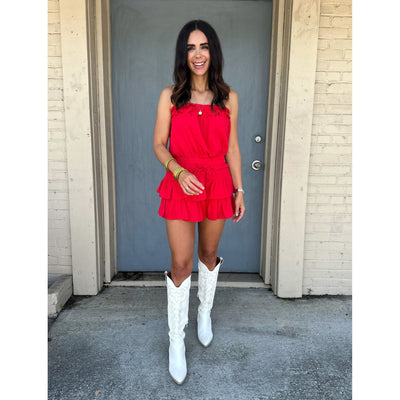 Red Flounce Romper