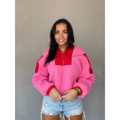 Pink 1/4 zip Sherpa Pullover