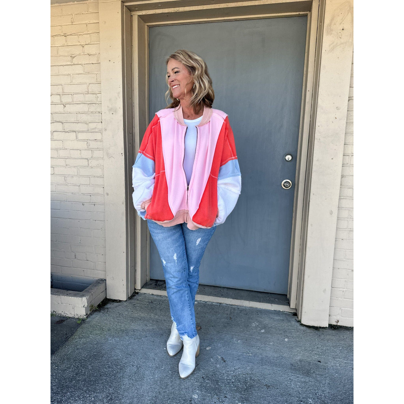 Pink Colorblock Zip-Up Jacket