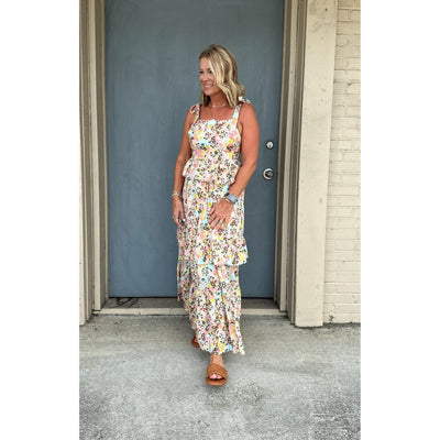 Ruffled Maxi Dress with Tie Straps