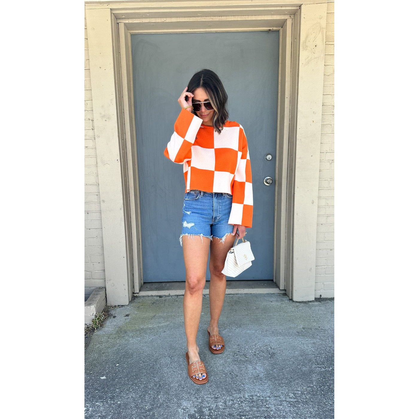 Get In Check Orange And White Checkered Top