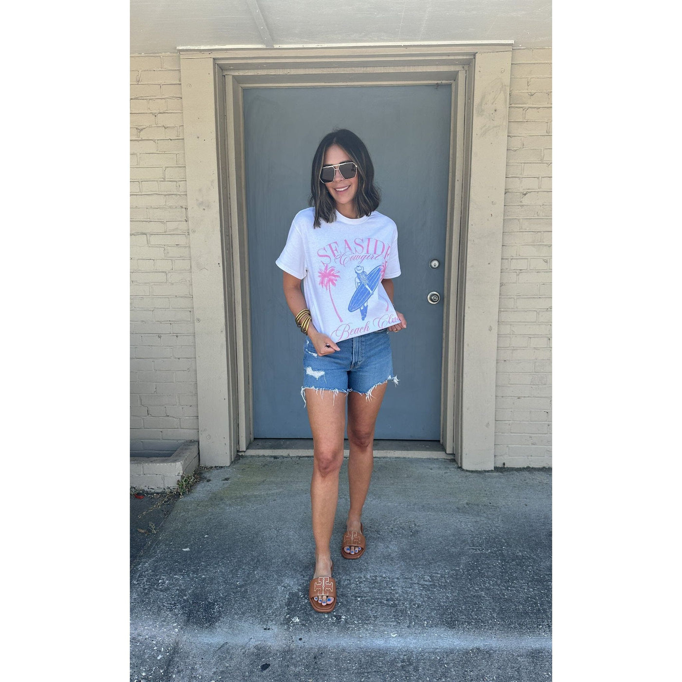 Seaside Cowgirl White Oversized Graphic Tee