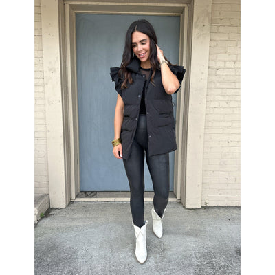 Black Puffer Vest with Ruffle Sleeve 