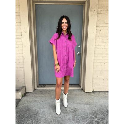 Corduroy Button Down Dress in Orchid Purple