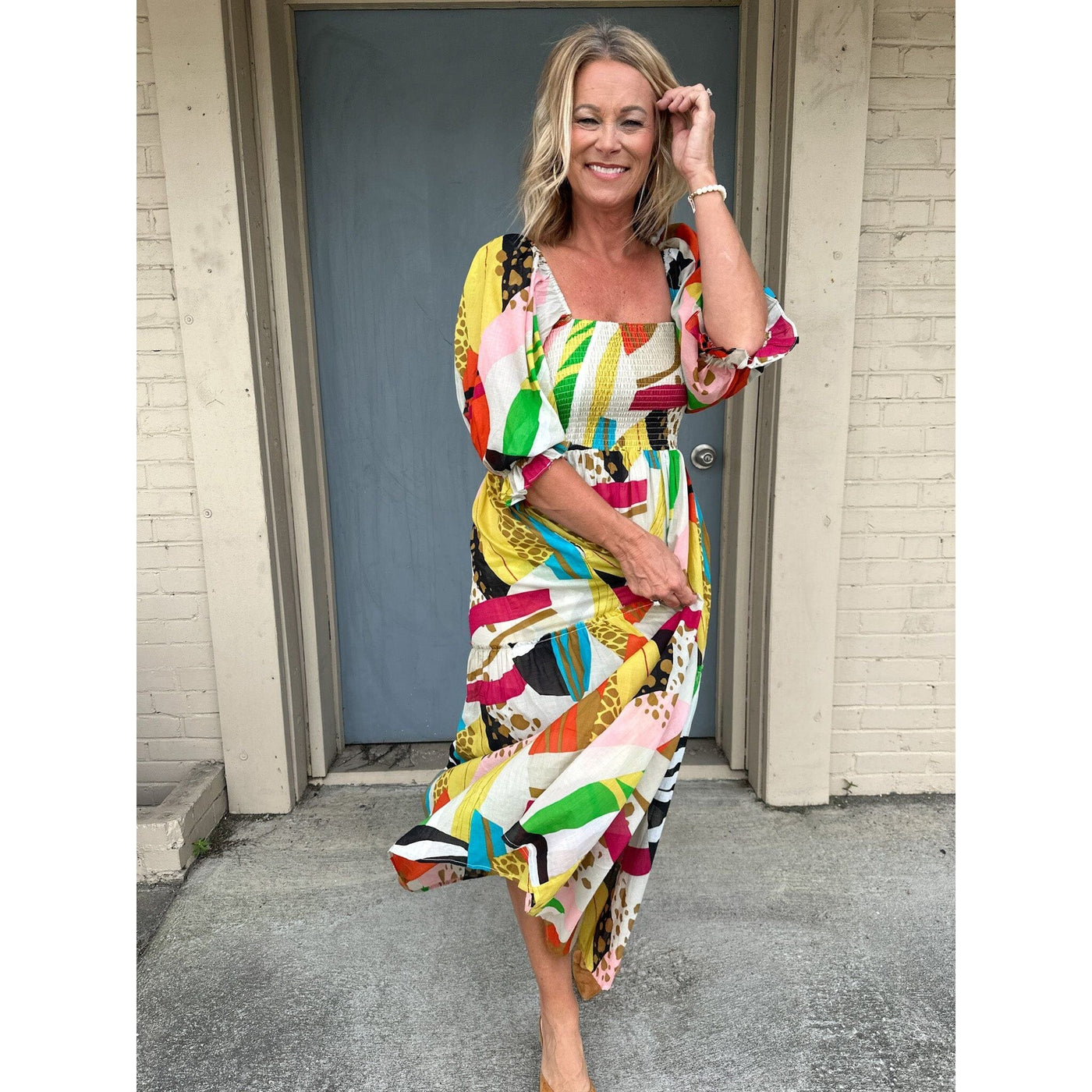 Multi Colored Maxi with Mid Sleeves with Ruffles