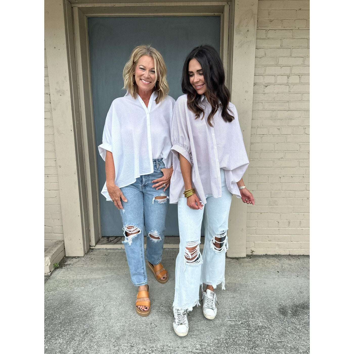 Relaxed Fit Button Down in Taupe or White