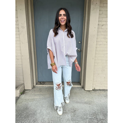 Oversized Taupe High Low Button Down Top