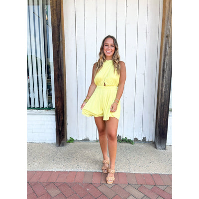 Pleated Romper in Sunny Yellow