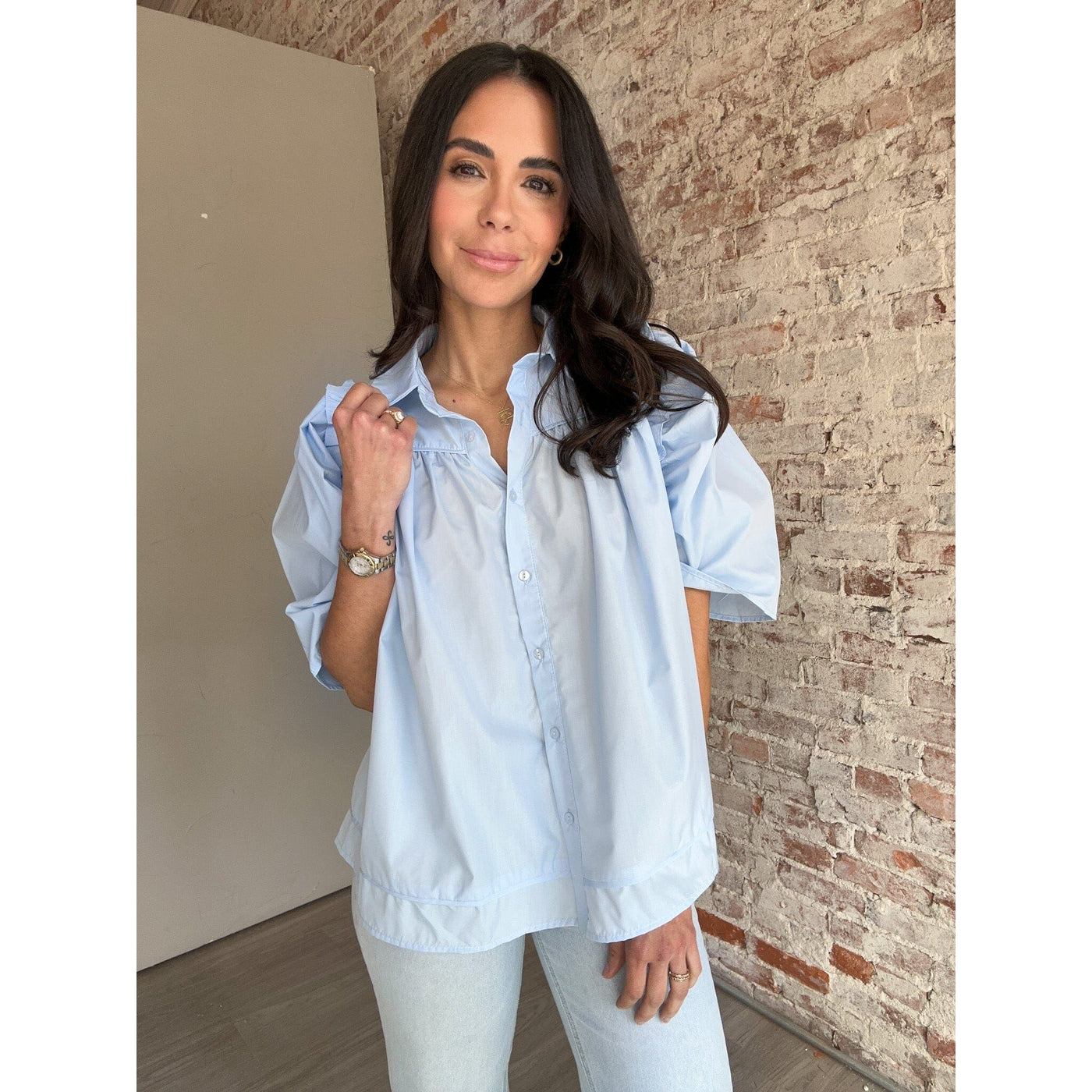 Baby Blue Button Down Top
