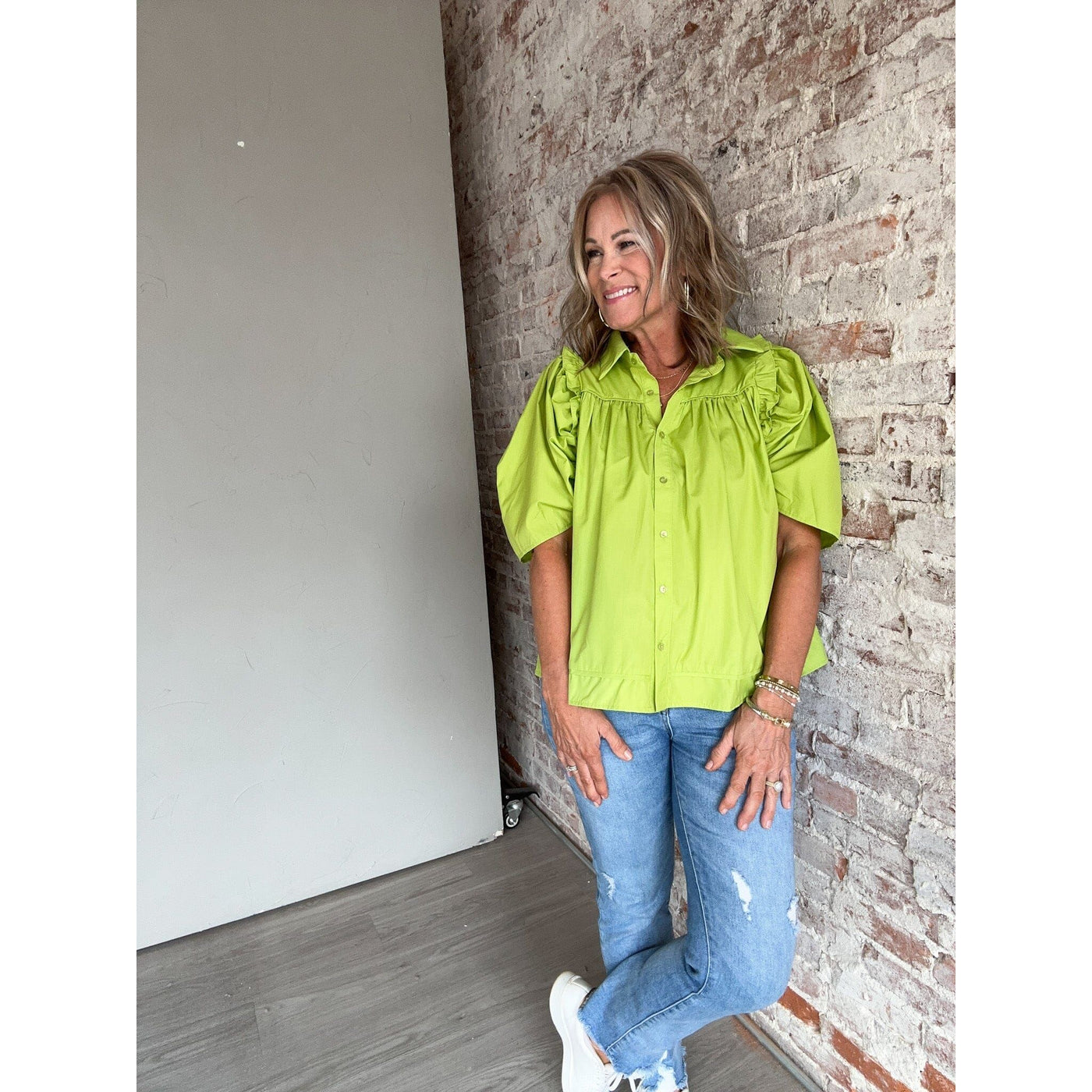 Lime Button-Down Top