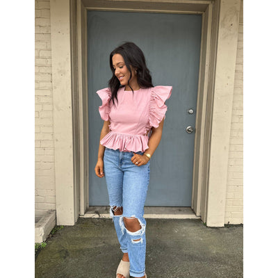 Pink Crop with Ruffle Sleeves