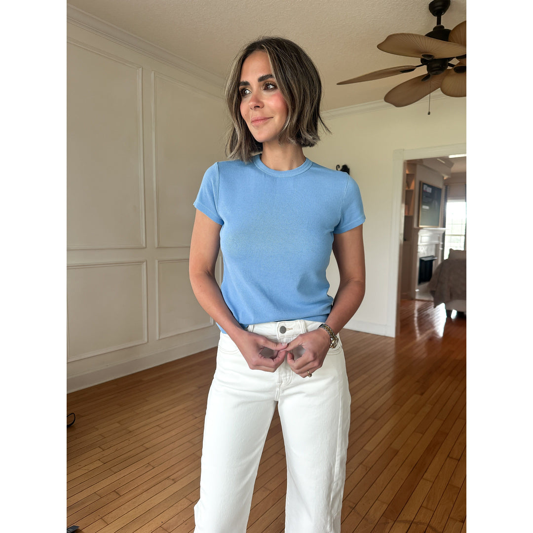 Dina Blue Ribbed Knit Top