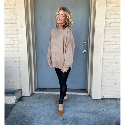 High Low Hem Ribbed Sweater in Taupe