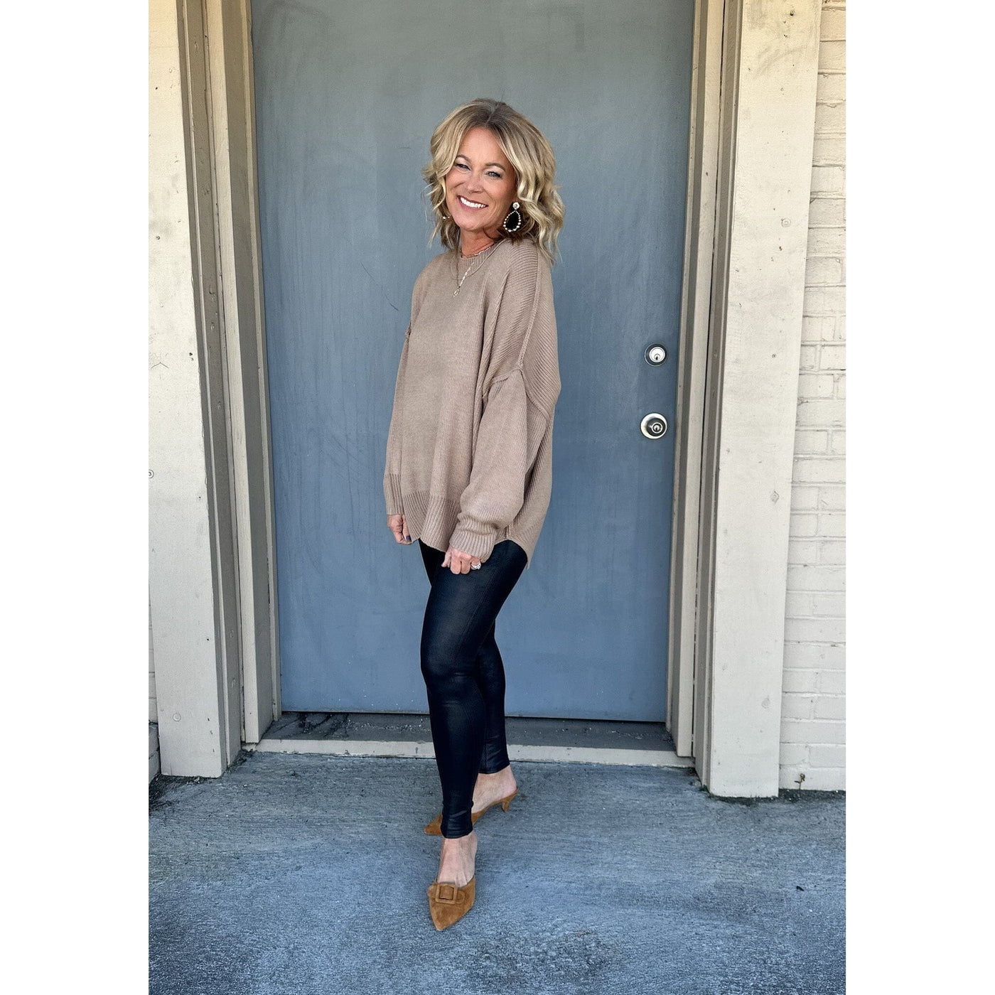 Mock Neck Taupe Ribbed Sweater