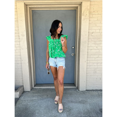 Summer Green Square Neck Blouse