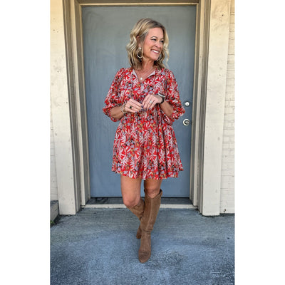 Rust dress with Fall Floral Print