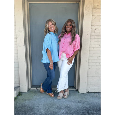 Pink or Blue Oversized Button Down Top