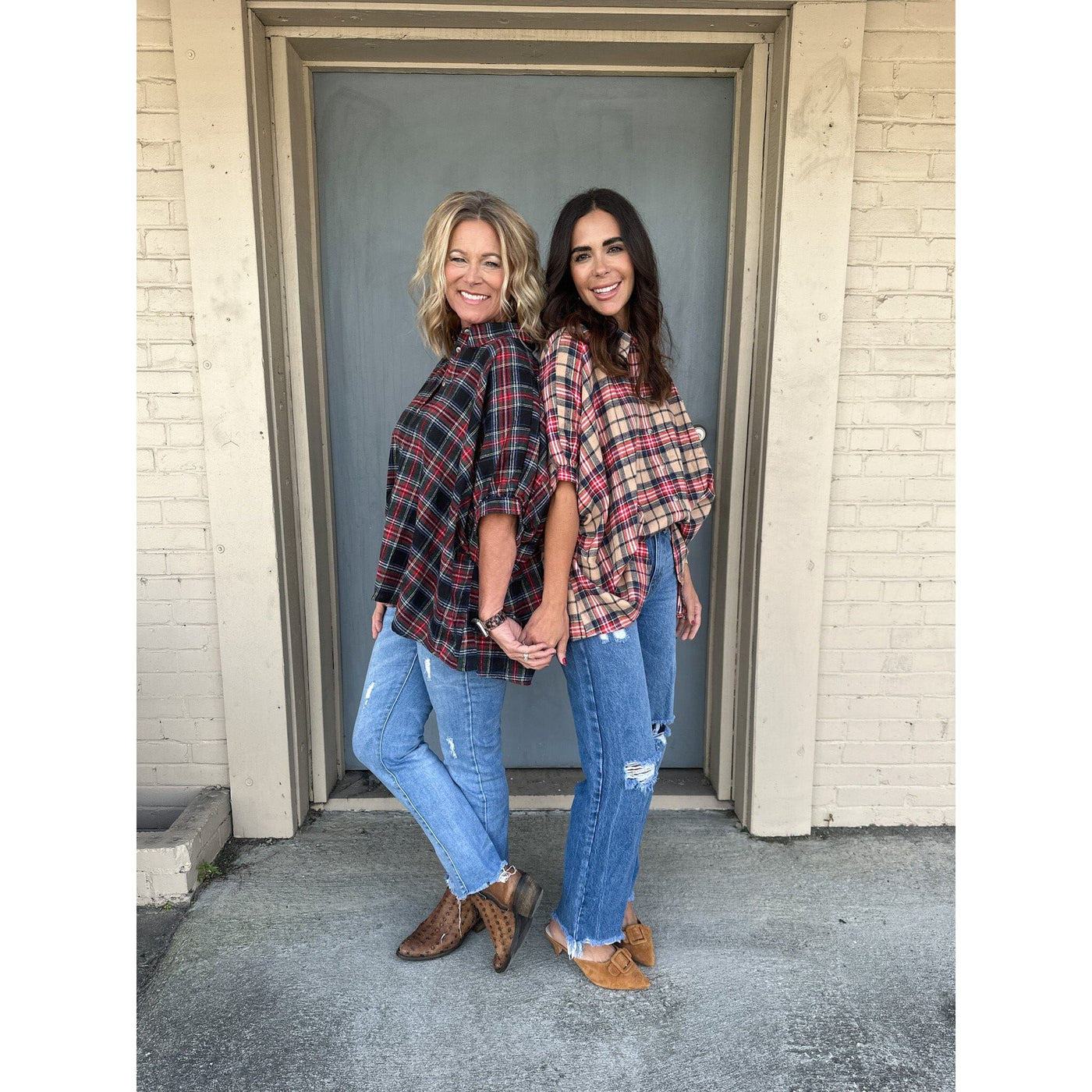 Oversized Button Down in Black or Tan Plaid