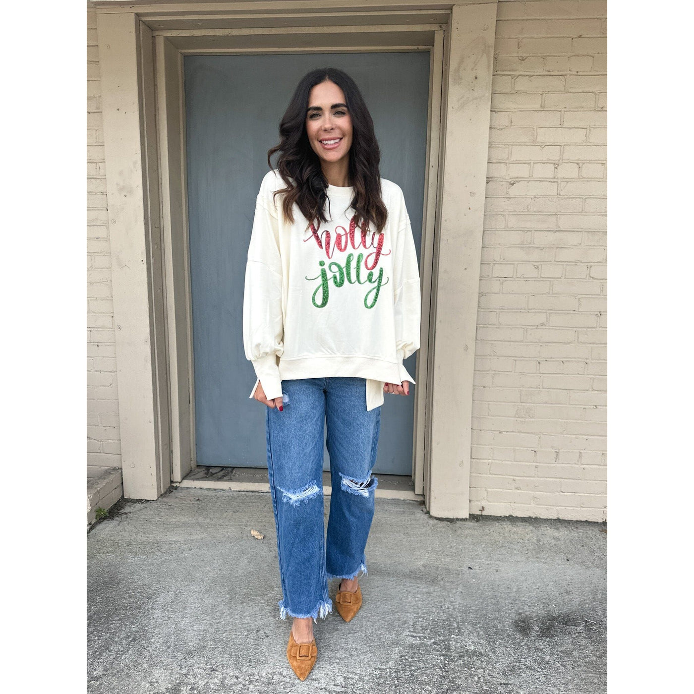 Holly Jolly Christmas Sweater in Ivory