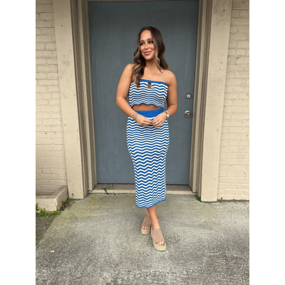 Blue and white striped crop top