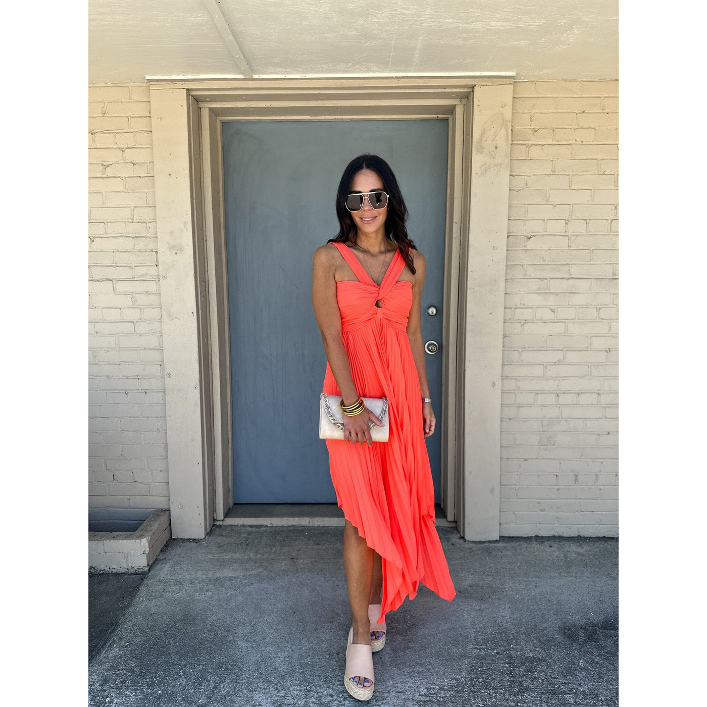 Rodeo Drive Orange Pleated Dress