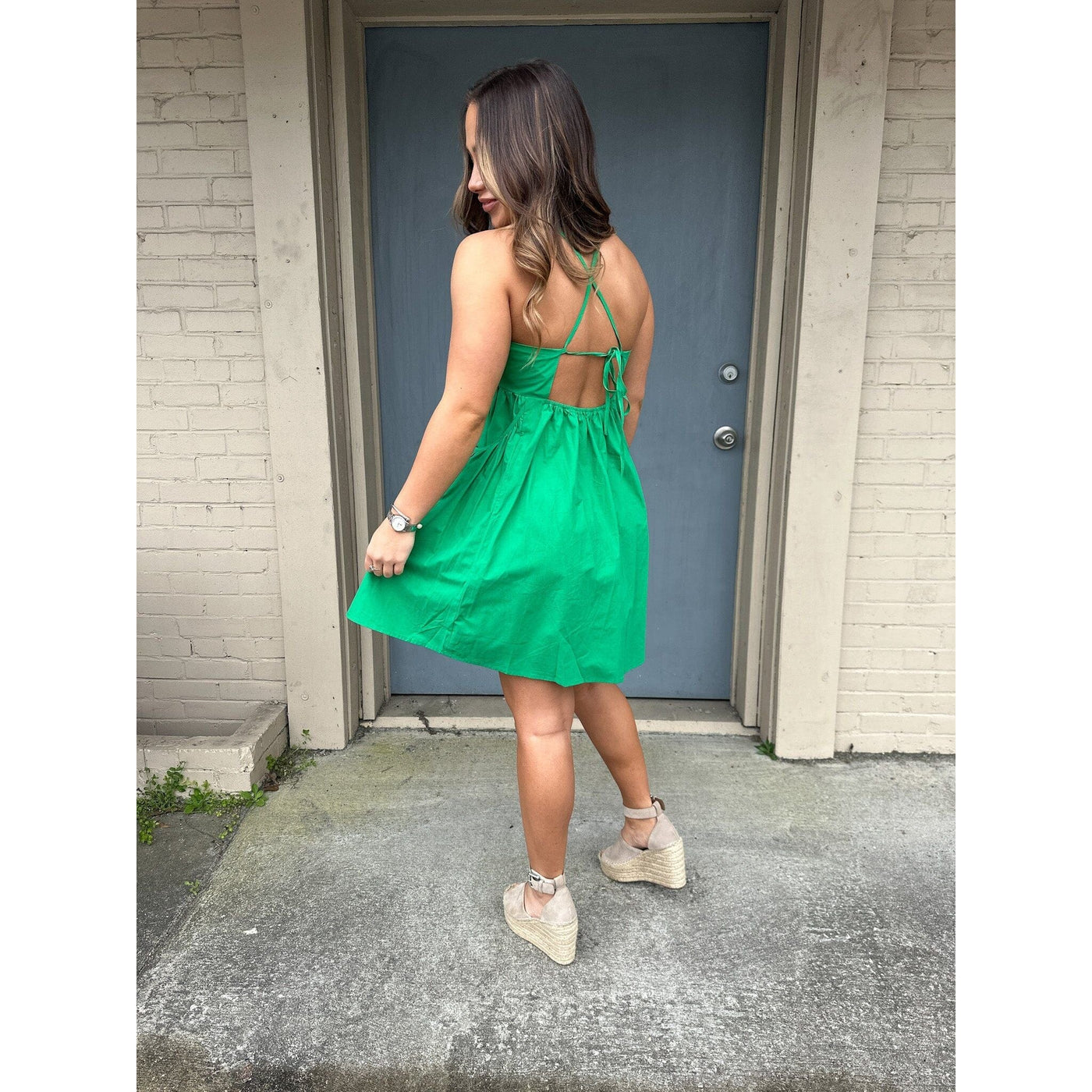 Green Dress with Criss Cross Back