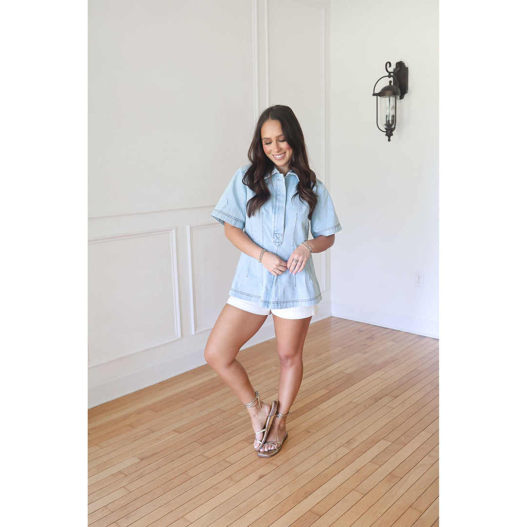 Iris Light Denim Peplum Top
